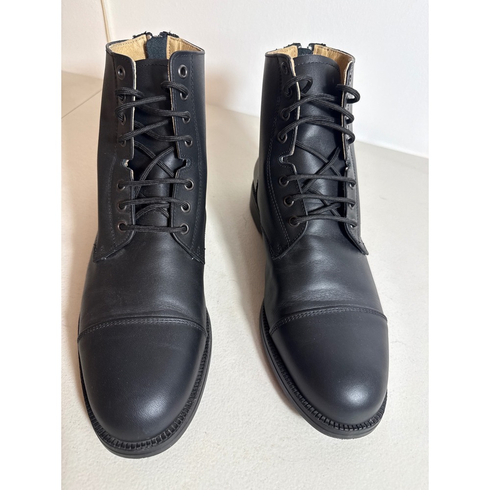 Fouganza Mens Black Leather Paddock Boots Lace Up Rear Zip Cap Toe EU 43/ 9.5